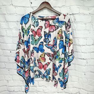 Quacker Factory Top Large Butterfly Caftan Poncho Rhinestone Embellished Kimono